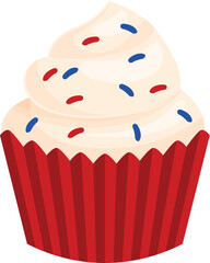 Cupcake with vanilla frosting and red, white and blue sprinkles for american holidays