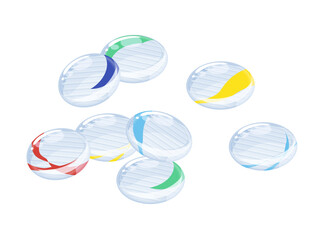 斜め上から見たおはじきが散らばったイラスト