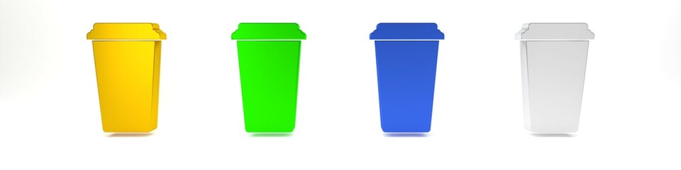 Colorful Coffee cup icon isolated on white background. Disposable coffee cup with hot coffee. Minimalism concept. 3D render illustration