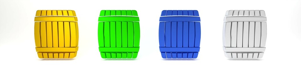 Colorful Wooden barrel icon isolated on white background. Minimalism concept. 3D render illustration