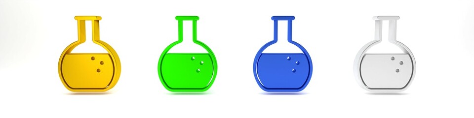 Colorful Test tube and flask - chemical laboratory test icon isolated on white background. Minimalism concept. 3D render illustration