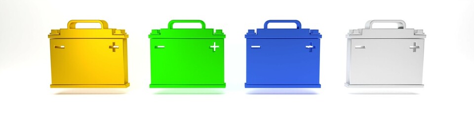 Colorful Car battery icon isolated on white background. Accumulator battery energy power and electricity accumulator battery. Minimalism concept. 3D render illustration