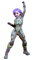 3D Rendering Anime Astronaut Girl on White