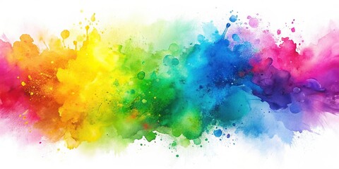 Abstract watercolor background with splashes of color in yellow, blue, green, purple, and pink