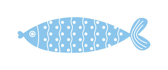 Abstract pattern fish. Blue fish with abstract minimalistic ornament. Sea or ocean animal.Sticker for social networks and messengers. Flat vector illustration
