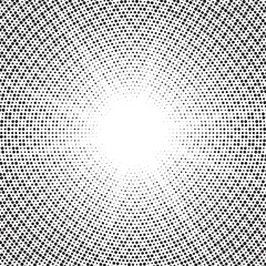 Halftone gradient sun rays pattern. abstract halftone vector dots background. monochrome dots pattern. pop art, comic small dots. star rays halftone poster. shine, explosion. sunrise rays background.