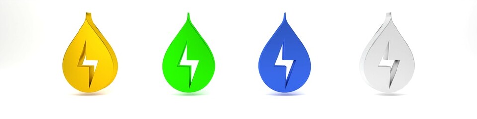 Colorful Water energy icon isolated on white background. Ecology concept with water droplet. Alternative energy concept. Minimalism concept. 3D render illustration