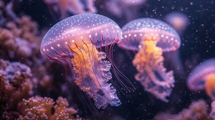 Bioluminescent Jellyfish in Glowing Purple Light