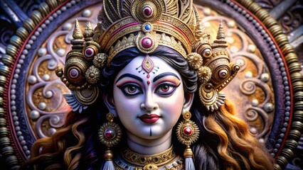 Fototapeta premium Happy Dussehra Vector Illustration of Maa Durga's Face for Festive Celebrations and Decor