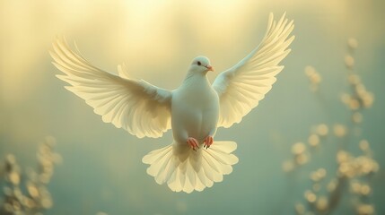majestic white dove soaring gracefully in the sky symbolizing freedom against a pristine white backdrop radiating a sense of peace and hope