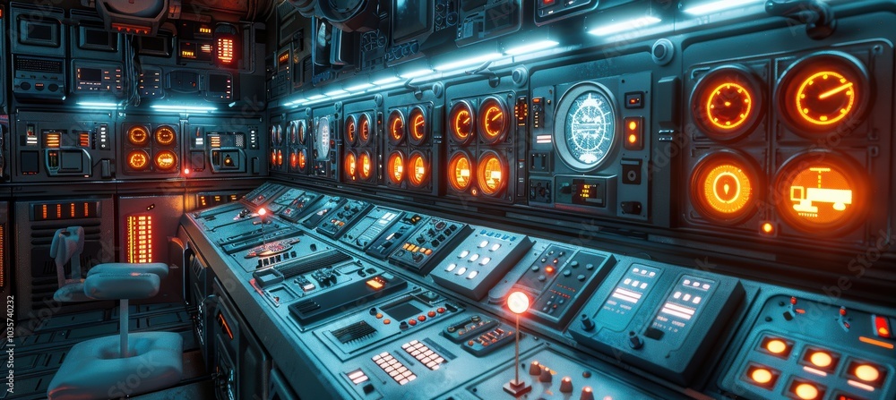 Aufkleber high-tech nuclear missile control panel with glowing displays in secure bunker setting
