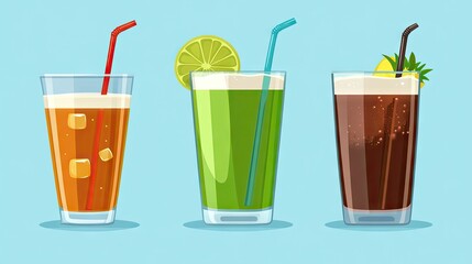 Famous global drinks including a cup of green tea, a pint of lager, and a tropical cocktail, displayed on a vibrant background.