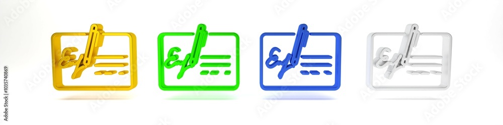 Poster colorful signed document line icon isolated on white background. pen signing a contract with signatu