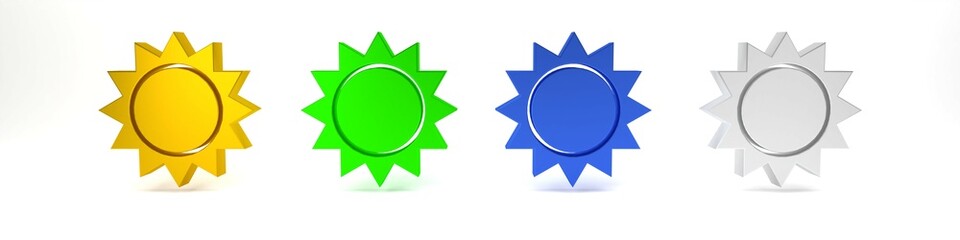 Colorful Sun icon isolated on white background. Minimalism concept. 3D render illustration