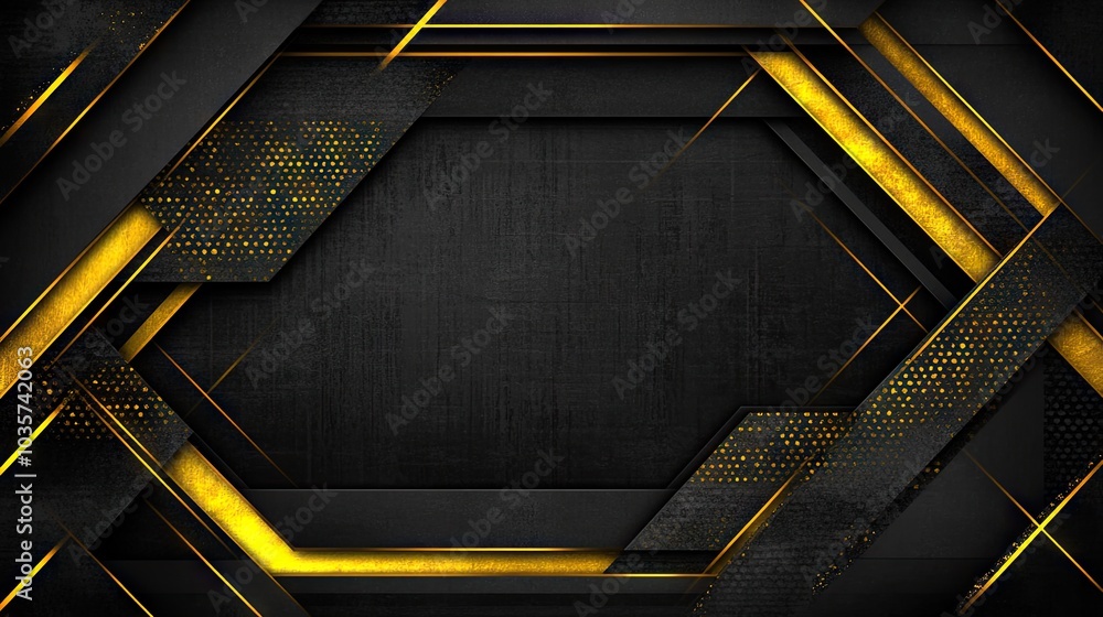 Poster layers of abstract golden diagonal shapes, creating a shimmering, modern background ideal for luxury