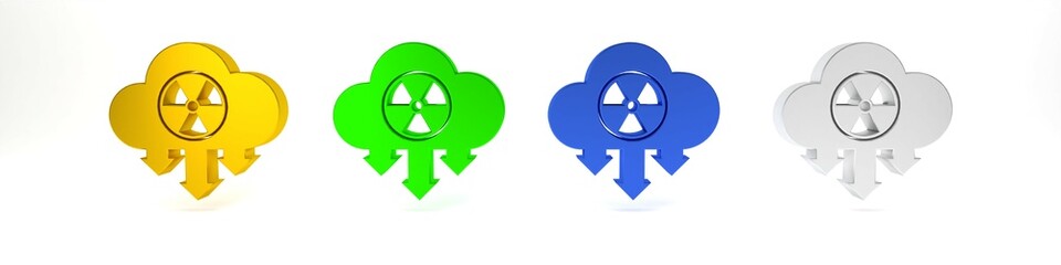 Colorful Acid rain and radioactive cloud icon isolated on white background. Effects of toxic air pollution on the environment. Minimalism concept. 3D render illustration
