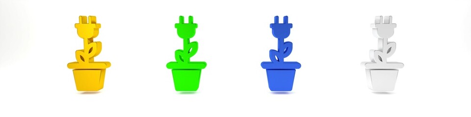 Colorful Electric saving plug in pot icon isolated on white background. Save energy electricity icon. Environmental protection icon. Bio energy. Minimalism concept. 3D render illustration