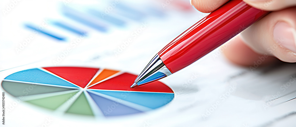 Canvas Prints Close-up of a hand with a red pen over a pie chart.