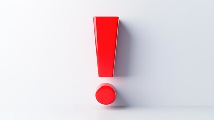 Red exclamation mark on a white background. Modern simple red 3D exclamation point.