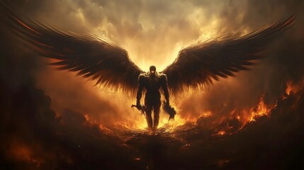 The Harbinger of Destruction: Abaddon, the Dark Angel of the Abyss, Manifested as a Winged Humanoid with a Fearsome Weapon