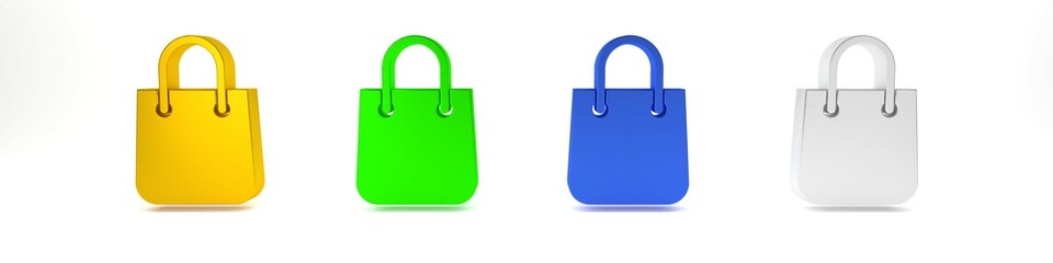 Colorful Shopping bag icon isolated on white background. Package sign. Minimalism concept. 3D render illustration