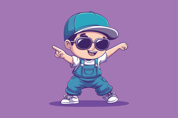 Cute Cool Boy Dabbing Pose Cartoon Vector Icon Illustration People Fashion Icon Concept on color background