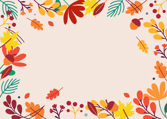 Autumn background frame in vector, flat style.