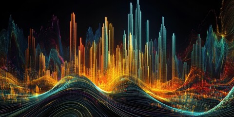 Abstract cityscape made of lines of light.