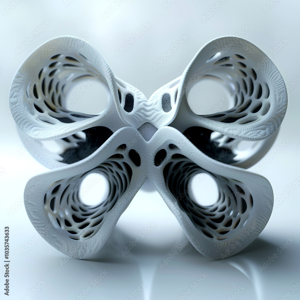 Poster a captivating sculpture with flowing, hollow shapes creating a dynamic visual experience
