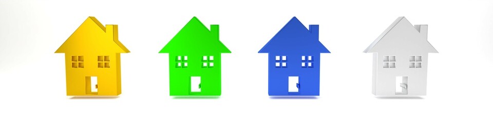 Colorful House icon isolated on white background. Home symbol. Minimalism concept. 3D render illustration
