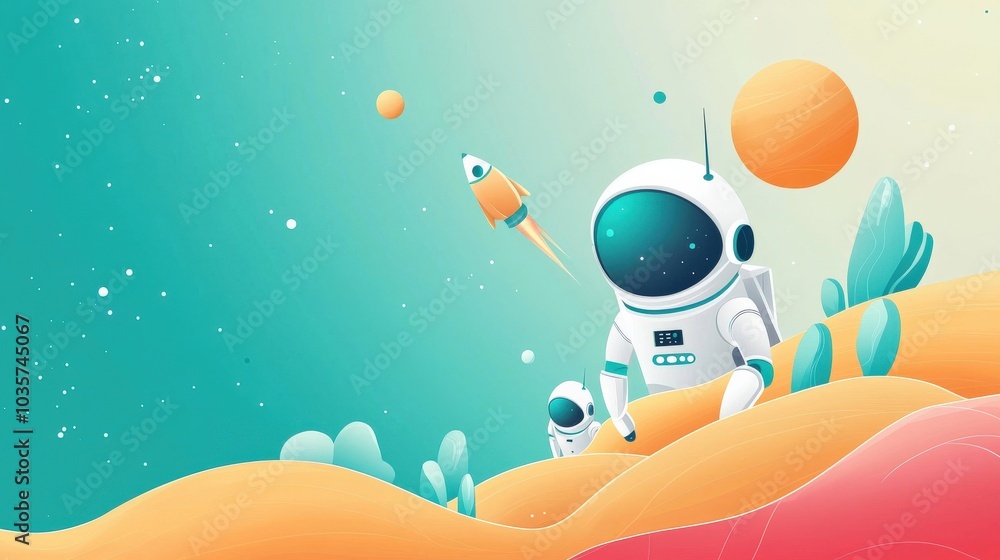 Poster ai robots exploring space with a friendly astronaut