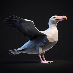 Low poly 3d illustration a albatros in metaverse, black background. generative ai.