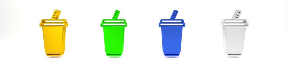 Colorful Glass with water icon isolated on white background. Soda drink glass with drinking straw. Fresh cold beverage symbol. Minimalism concept. 3D render illustration