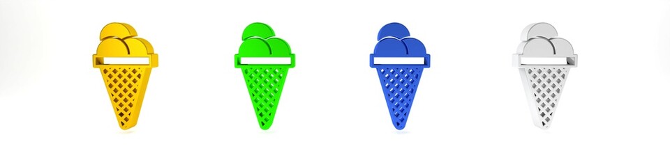 Colorful Ice cream in waffle cone icon isolated on white background. Sweet symbol. Minimalism concept. 3D render illustration