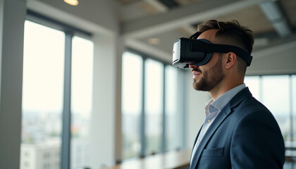 Fototapeta premium Businessman Exploring Virtual Reality in Office
