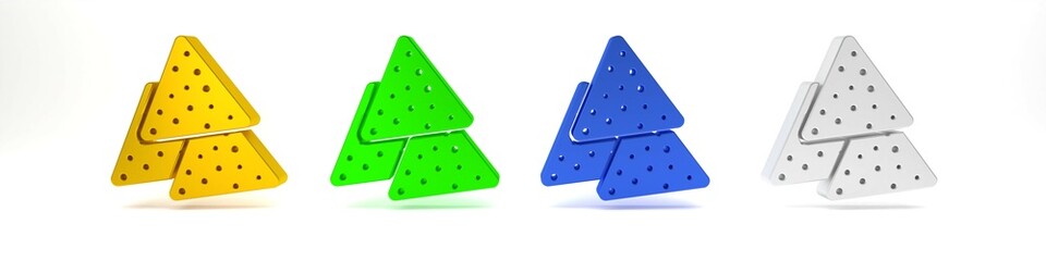 Colorful Nachos icon isolated on white background. Tortilla chips or nachos tortillas. Traditional mexican fast food. Minimalism concept. 3D render illustration