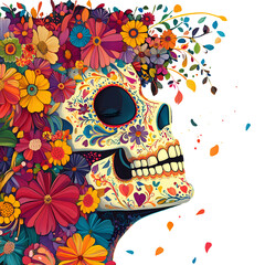 Obraz premium Colorful skull illustration inspired by Mexican traditions of honoring the dead