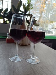 glass of wine on a table