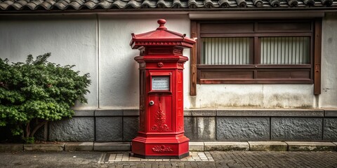Fototapeta premium Japanese Post Box on White Background - Iconic Symbol of Japan for Creative Projects