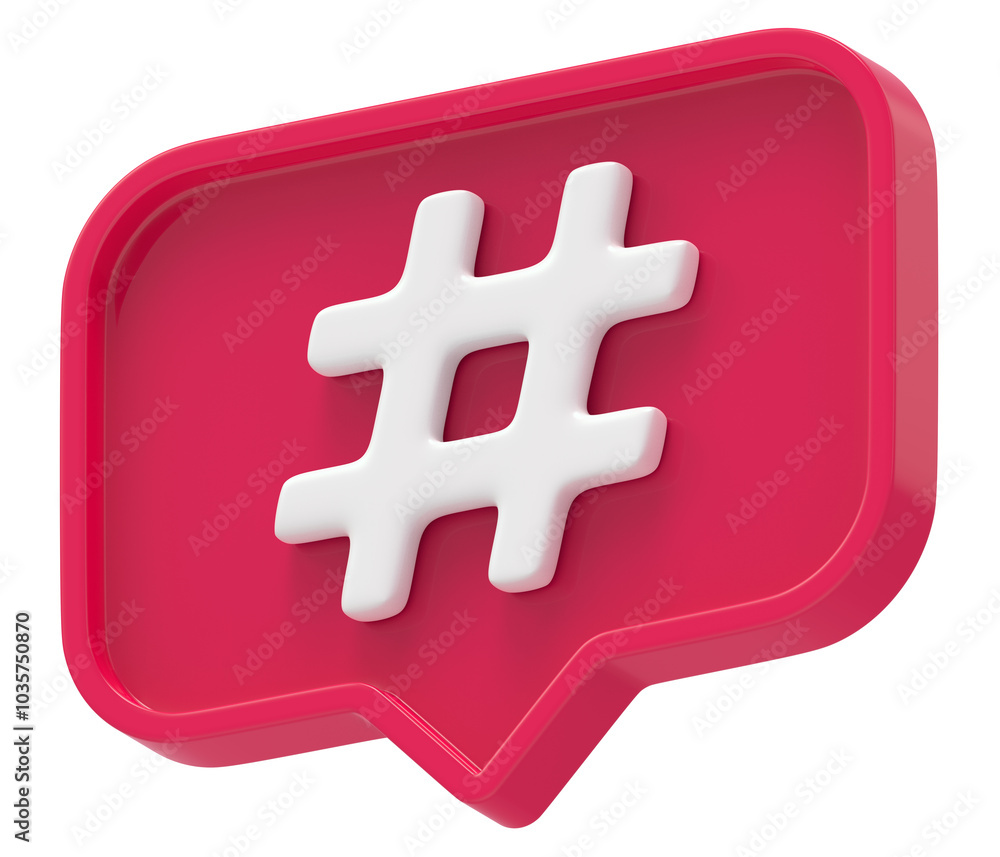 Aufkleber 3d shape hashtag social media notification rectangle icon isolated transparent background 3d renderi