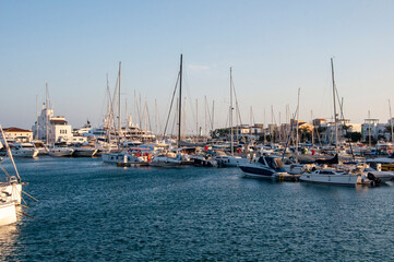 The Limassol Marina with yachts and beautiful buildings in Cyprus