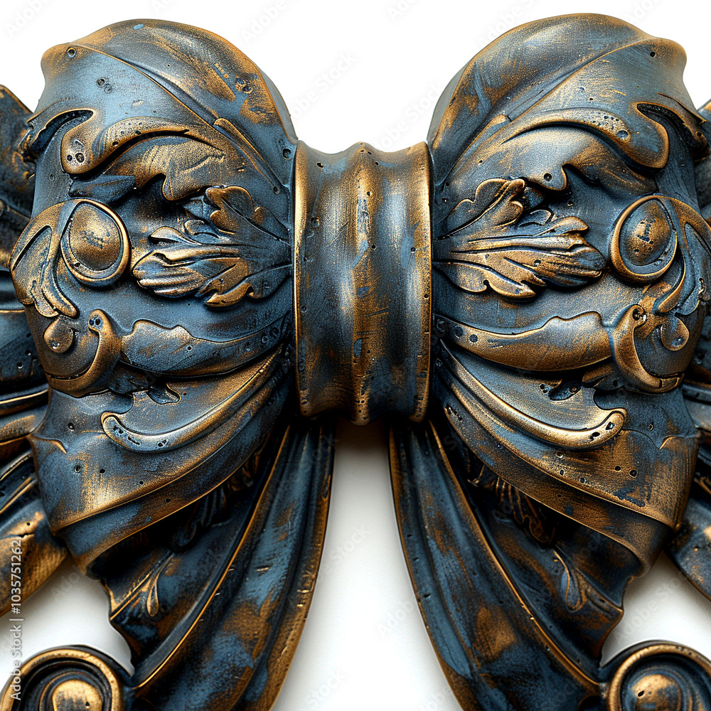 Poster elegant ornate bronze bow with intricate leaf patterns and rich textures on display
