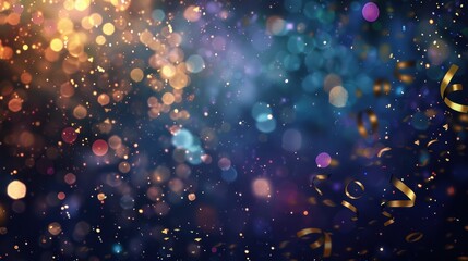 Fototapeta premium Luxurious Abstract Birthday Background with Metallic Gold Confetti and Glowing Bokeh Lights