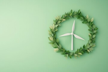 Organic shapes forming a loop around renewable energy sources, showcasing endless resource reuse, Circular economy, Green energy loop