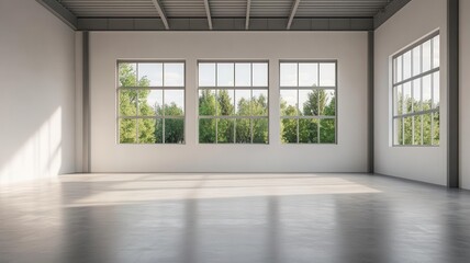 Obraz premium Warehouse with large windows, natural light, modern and efficient interior