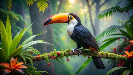Long Exposure of a Toco Toucan in a Vibrant Jungle Setting