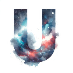 알파벳 대문자 "U", 우주컨셉 디자인 수채화 (Alphabet capital "U", space concept design water colour)