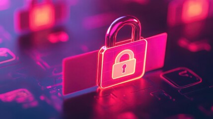 Visualization of a locked digital identity under a privacy policy banner, personal information security, policy compliance