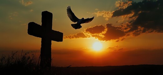 Cross Silhouette at Sunset. AI generated illustration.