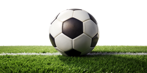 Soccer ball on the football field isolated on white background.AI GENERATED